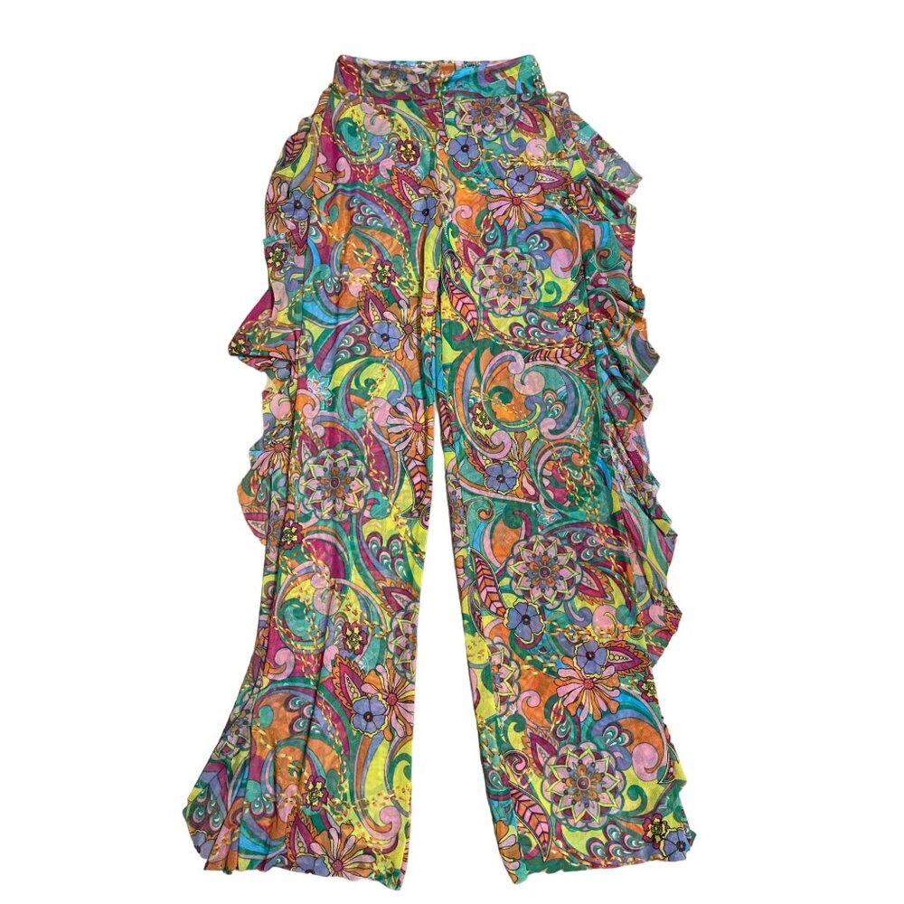 Love 83 Multicolored Mesh Ruffle Swimsuit Cover Pants Size S